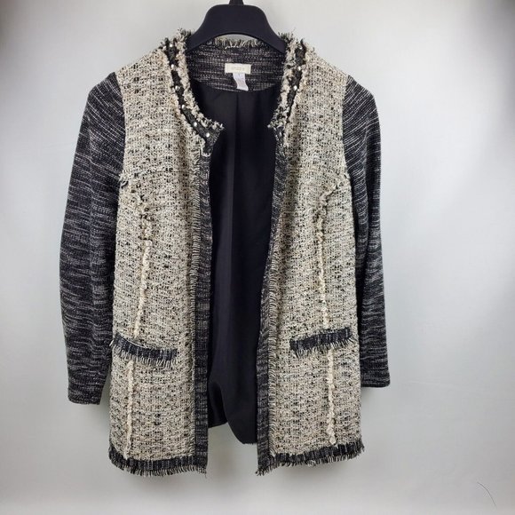 Chicos Women Cardigan Sweater Jacket Lining Open Front Black Tan Chicos 1= Med - Picture 1 of 9